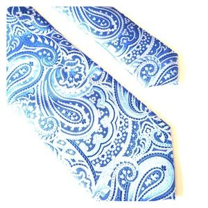 Paul Frederick Men's Blue and White Paisley Tie